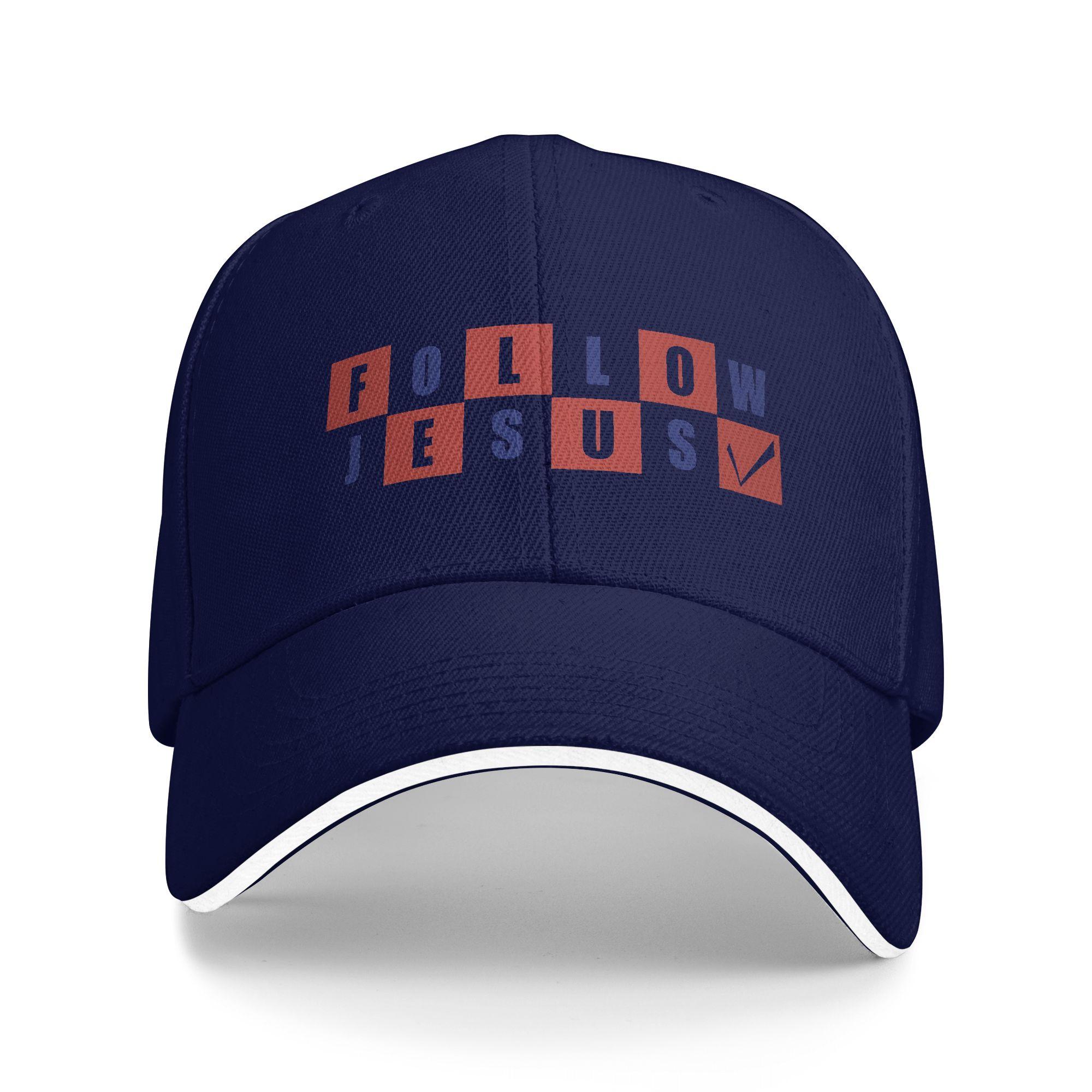 

Follow Jesus Baseball Cap Outdoor Sports Sun-Proof Hip Hop Hats Men Women y2k Cute Print Snapback Cap One Size темно-синього кольору