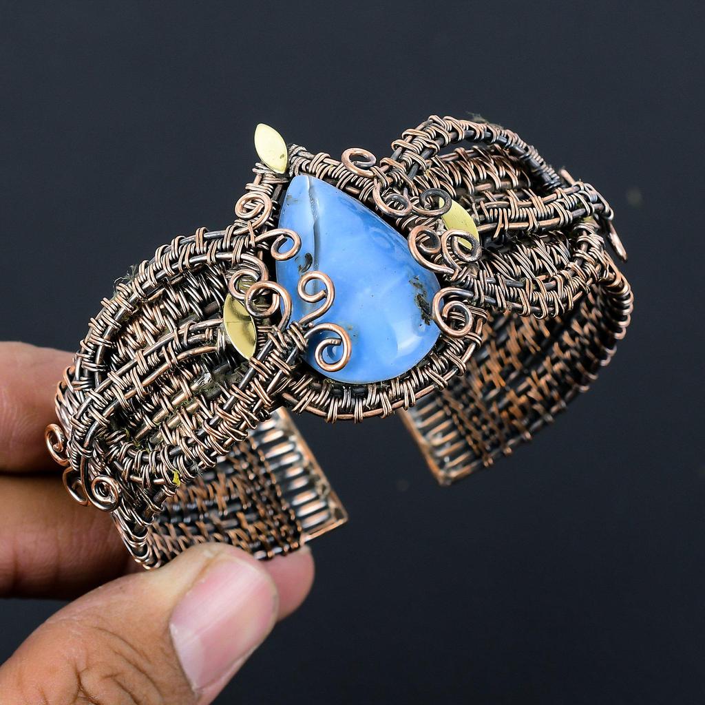 Owyphee Opal Gemstone Handmade Copper Wire Wrap Jewelry Adjustable Bracelet For Love