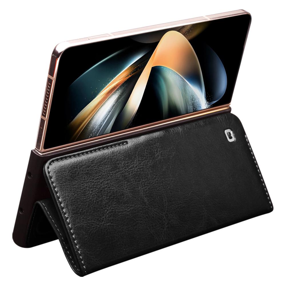 

QIALINO For Samsung Galaxy Z Fold4 5G Genuine Cow Leather Case Wallet Magnetic Phone Cover Black