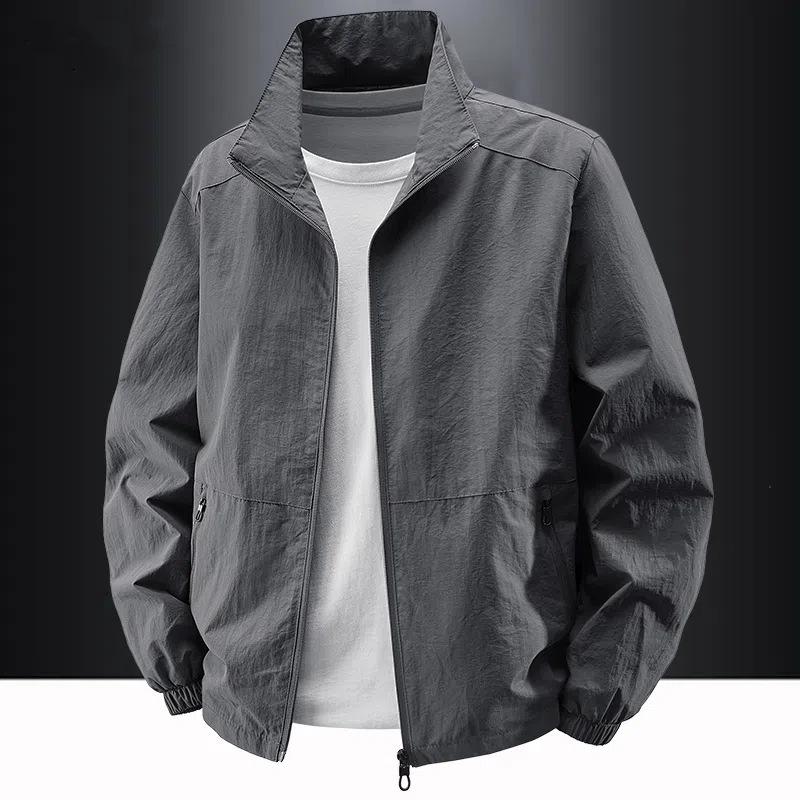 Chaqueta Impermeable Cortavientos para Hombre con Cuello Alto, Abrigo Casual de Talla Grande Estilo Americano Workwear para Exteriores para Primavera y Otoño