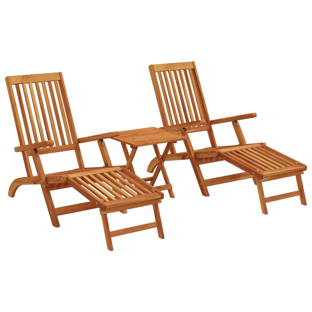 Reclining and Folding Sun Lounger 2 Pcs. Solid Acacia Wood