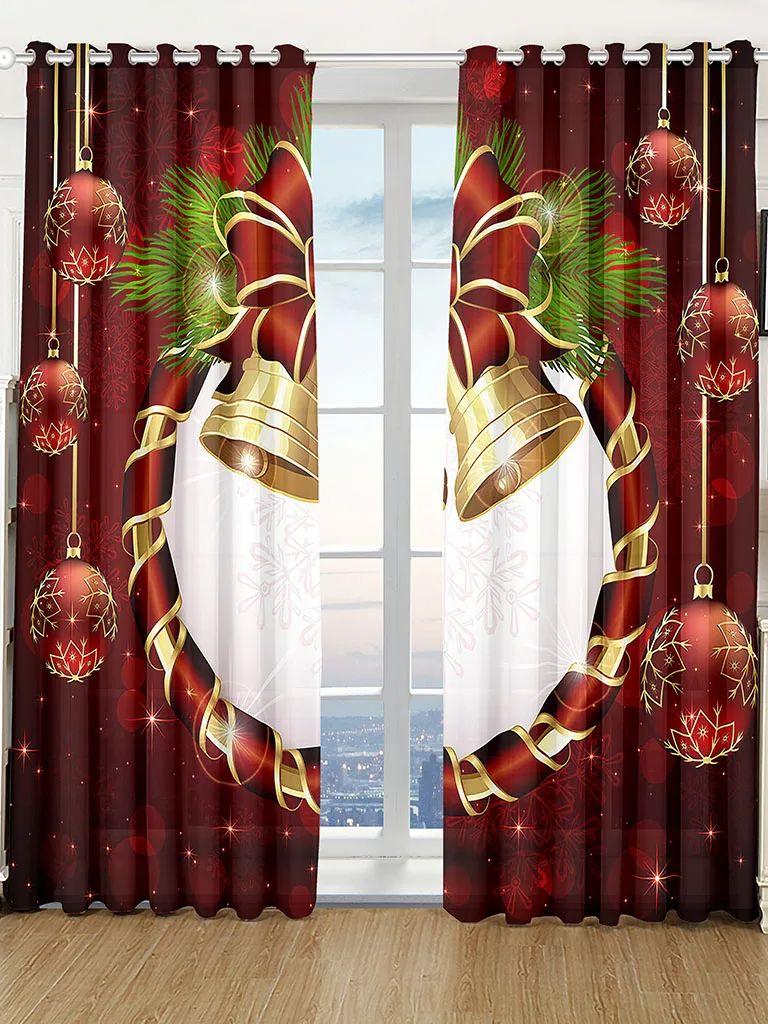 2-teiliges Set aus linken und rechten Paneelen, Weihnachtsglocke, Rote wasserdichte Outdoor-Vorhänge, Feiertagsstoffdekoration, Party,