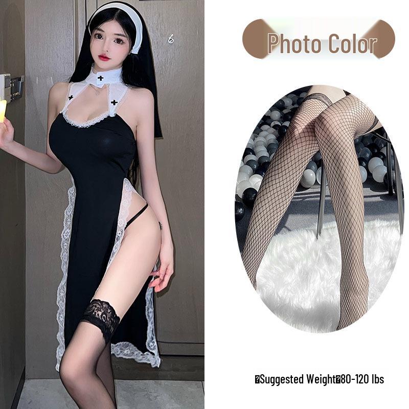 Love As Lingerie: Sexy High Slit Lace Nun Cosplay Set