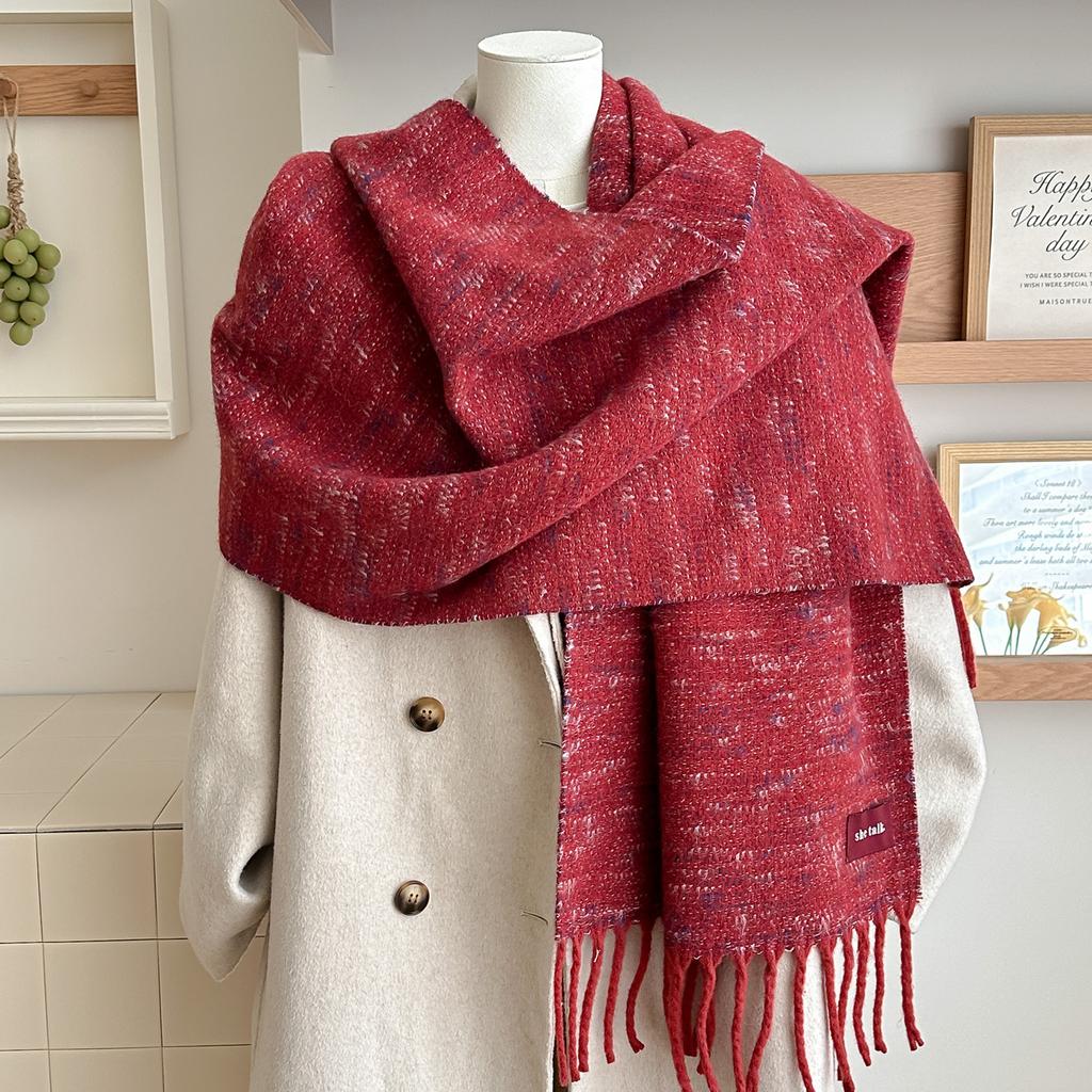 New model with red flower clip letter mark knitted scarf men and women winter warm couple versatile shawl