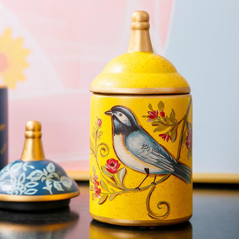 American Ceramic Storage Tank Pastoral Bird Printing Utensil Multifunction Tea Coffee Cup Painted Ceramics With Lid Jewelry Box