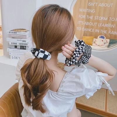 Contemporary Black & White Plaid Hair Band - Korean Style Bun Accessory for Women