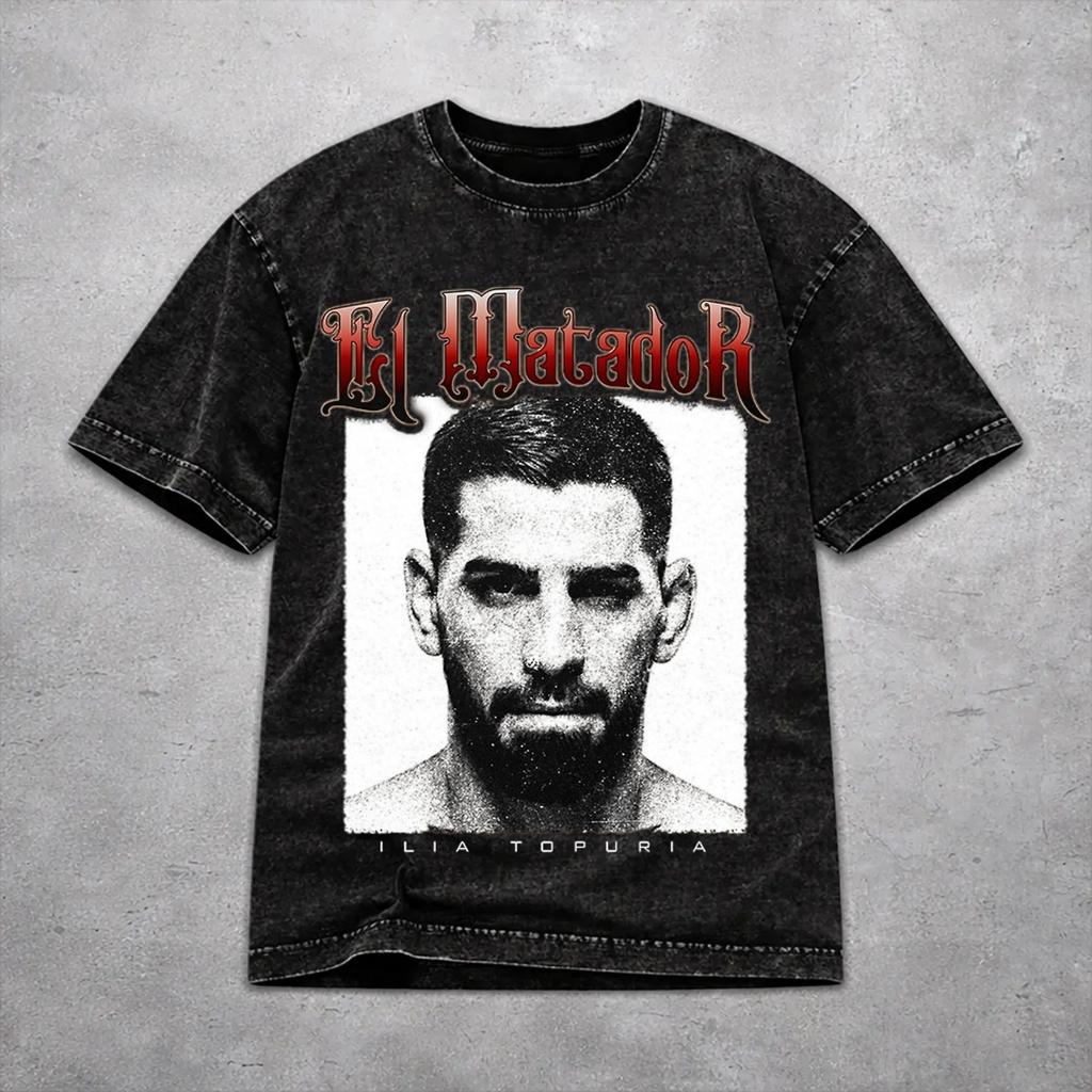 Camiseta Vintage Hombres Mujeres 2026 El Matador Ilia Topuria Camisetas Oversize Lavadas Ropa