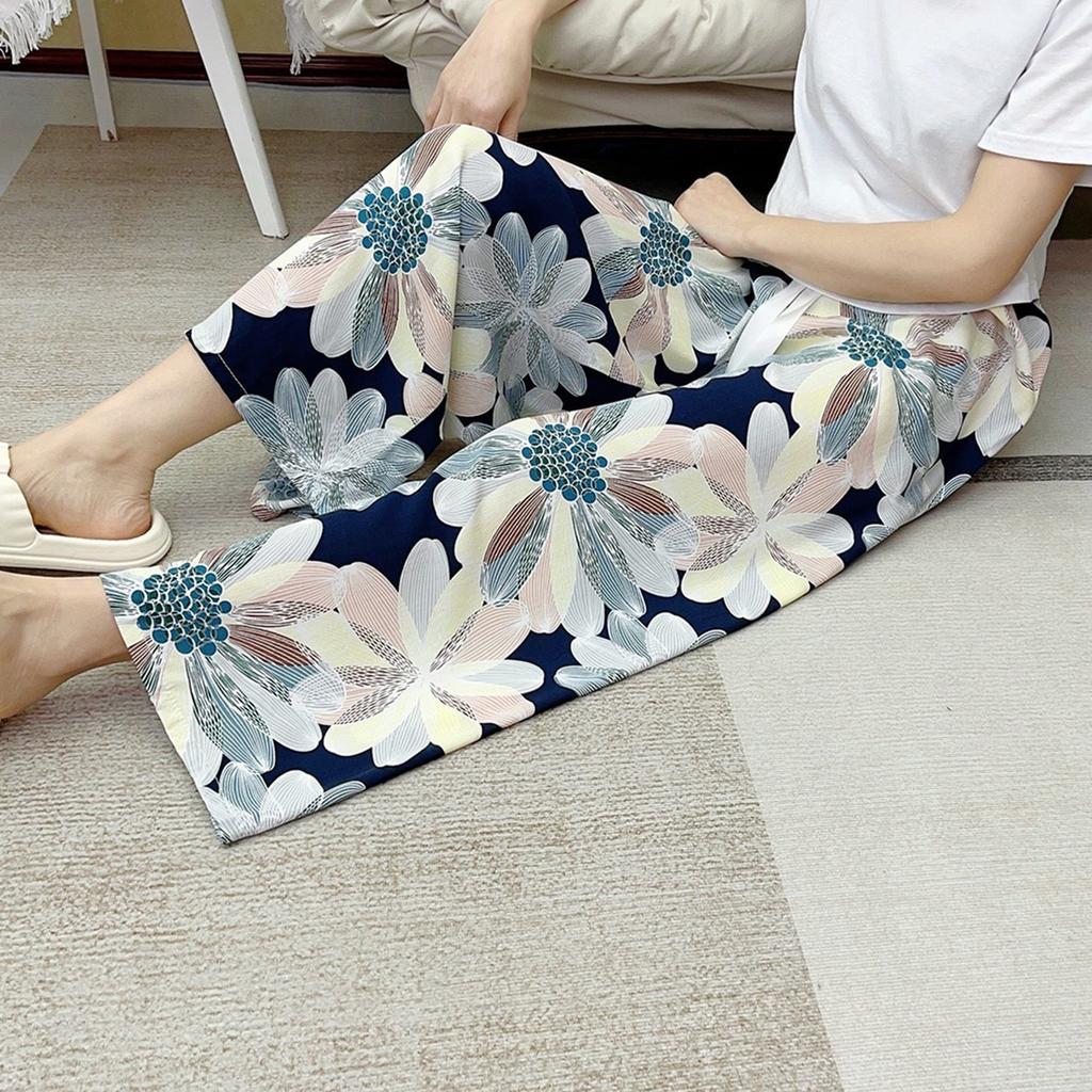 Summer Thin Cotton Rayon Ultra-Light Puff Wide Leg Ankle Pants for Women  Home Pants Plus Size Artificial Cotton Pants