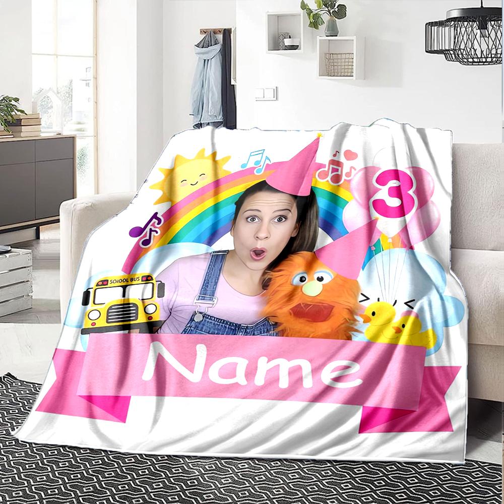Custom Name Ms. Rachel Theme Printed Blanket - Perfect for Couch, Bed, Travel & Outdoor Use | Machine Washable, Cozy & Durable.