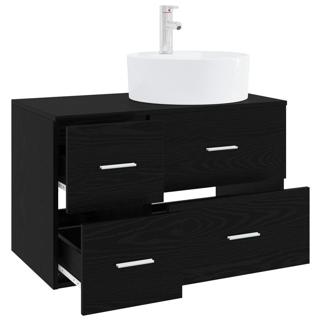 Bathroom Furniture Set 2 Pcs Black Oak Engineered Wood