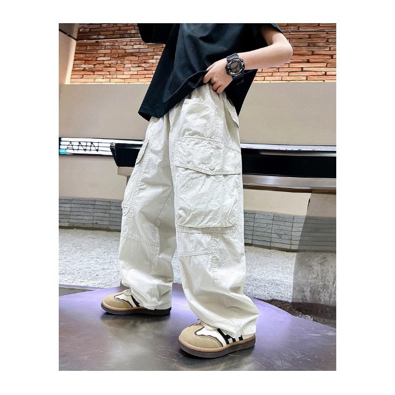 Boys Casual Loose Straight Wide Leg Thin Cargo Long Pants For Kids