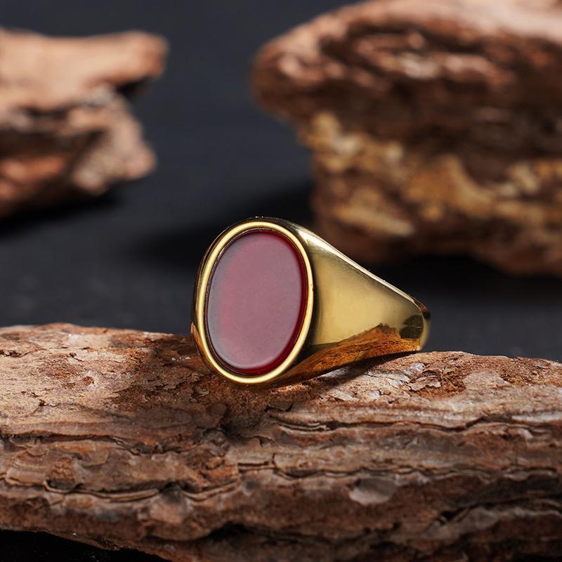 1pc Men's Women Ring Vintage 316L Stainless Steel Ring with Black Onyx Agate Tiger Eye Lapis Stone Unisex Ring Jewelry