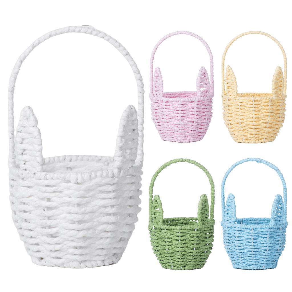 Easter Mini Handmade Rabbit Baskets with Handle Cartoon Woven Ear Decorative Basket Multi-Purpose for Camping Holiday Home Decor