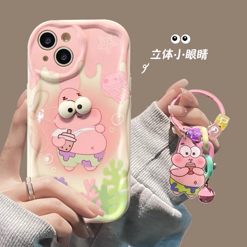 Big Eyes SpongeBob Cartoon TPU Soft Phone Case For 11 12 Mini 13 Pro Max 14 Pro 15 Pro X XS Max XR 7 8 Plus With Pendant