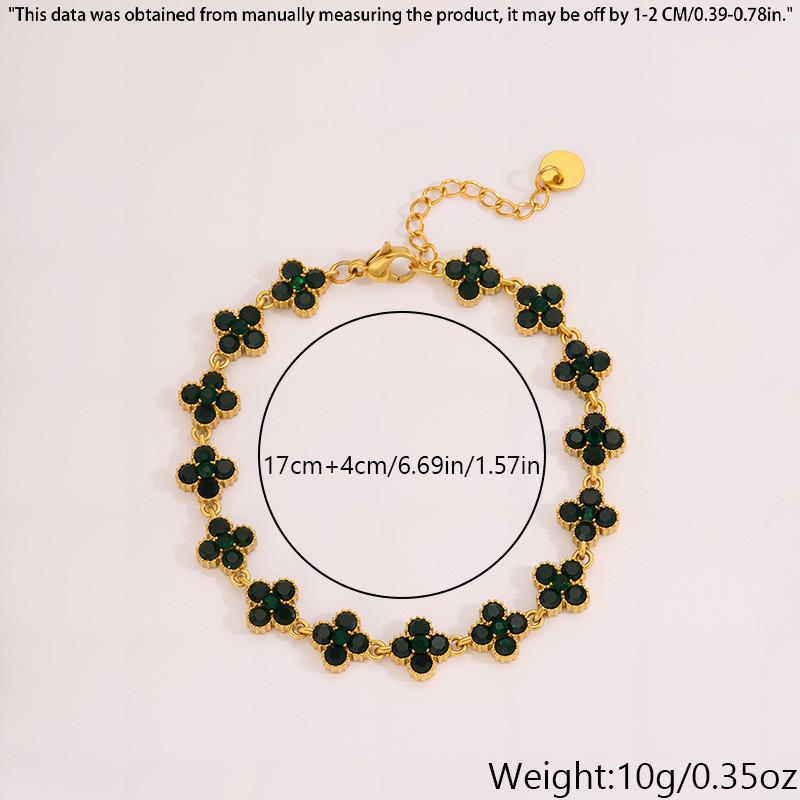Colorful Diamond Four-Leaf Clover Jewelry Set - Necklace, Bracelet & Earrings for Women