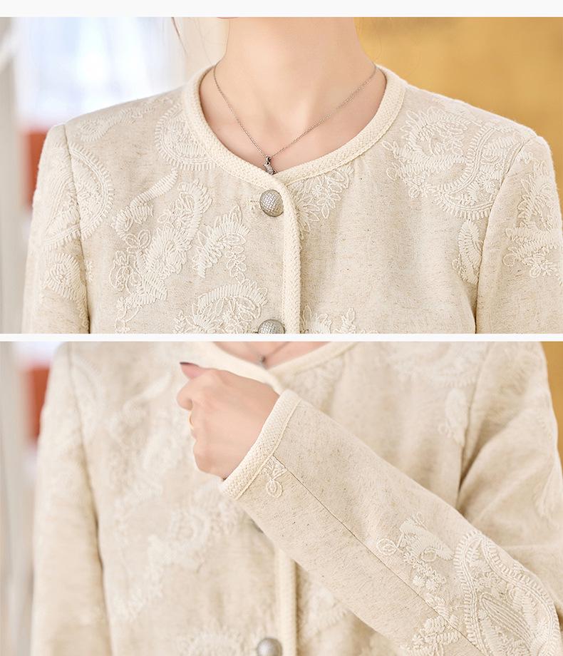 2025 Spring Embroidered Round Neck Cotton Linen Jacket ME5519