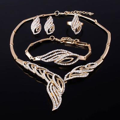 Wedding Bridal Party Wavy Rhinestone Choker Necklace Bracelet Ring Earrings Set