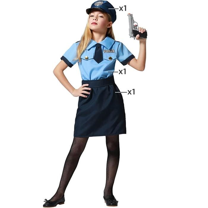 Déguisement Policier Basique Fille - ANGEL TOMAS, SA - Noir - 5 Ans - Carnaval