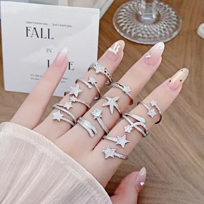 Sweet Micro-Star Double-Layer Hollow Ring For Women, High-End Feeling, Shiny Five-Pointed Star Open Index Finger Ring Ring