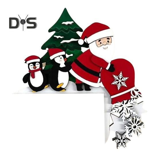 

Рождественский декор для двери, праздничный декор для дома, деревянный Санта-Клаус, снеговик, угловой знак, украшение для окон, стен, поделки своими руками для рождественской вечеринки Penguin