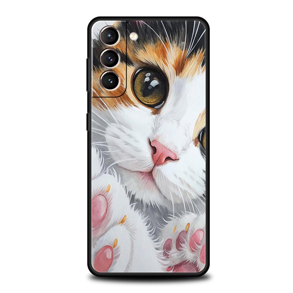 Cute Cat Phone Case for Samsung Galaxy S26 S25 S24 S23 S22 S20 S21 FE Ultra S25 Edge Plus 5G Soft TPU Cover Fundas Capas Bags