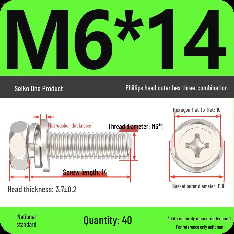 Concave Head Hexagon Combination Bolt Set with Spring Washer and Gasket - 3 Pieces