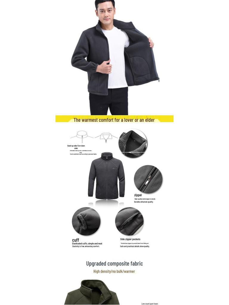 Men's Plus Size Fleece Jacket: Loose Fit for Middle-aged and Elderly, Perfect for Autumn and Winter