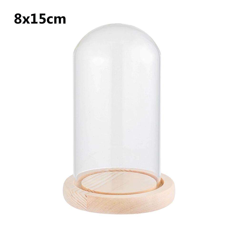 Home Decor Vases Glass Flower Display Cloche Bell Jar Glass Bottle with Wooden Base Dust Cover Display Box Immortal Flower Box