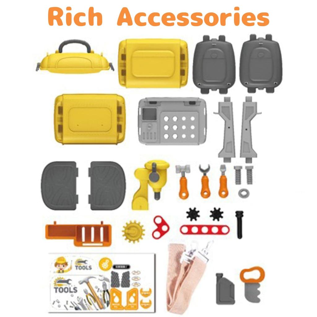 OBEST Inženýrské nářadí pro hru na profese, transformovatelná patchworková hračka pro žlutou hračku 3 v 1, crossbody/kabelka, 28dílná sada, pro děti,