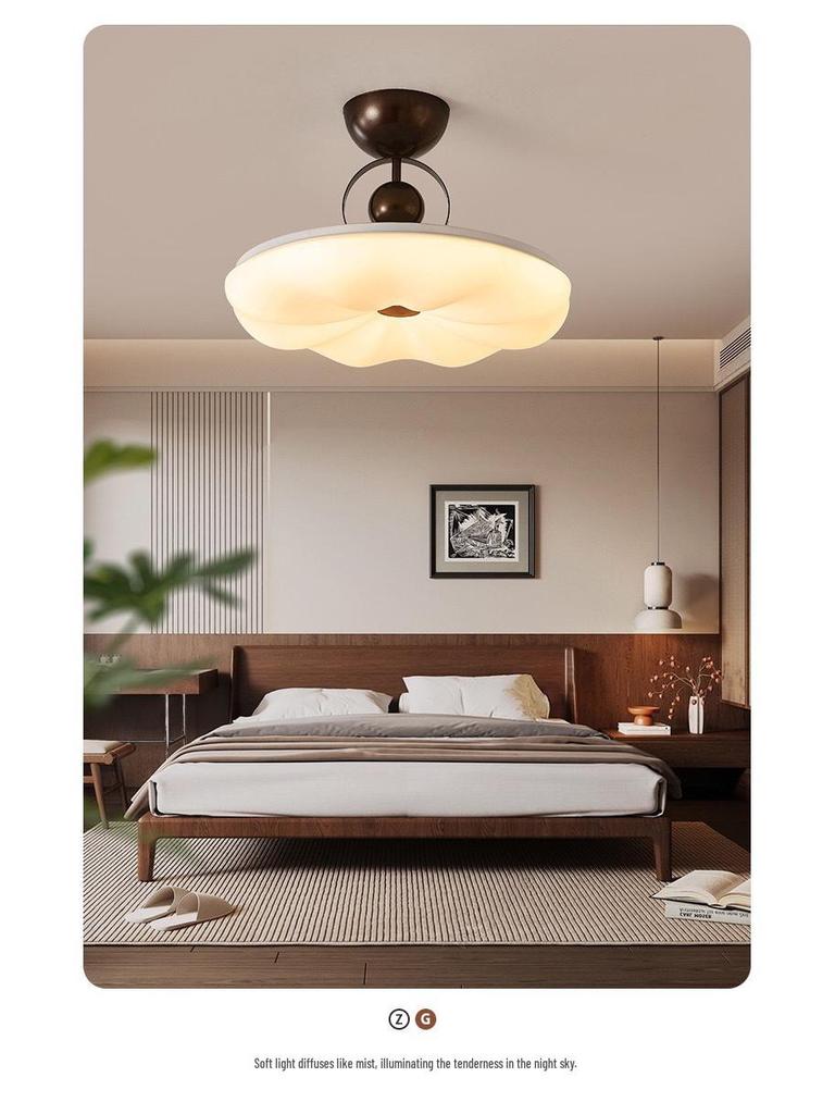 Modern Mid-Century Cream Bedroom Semi-Pendant Ceiling Light with Retro Eye Protection