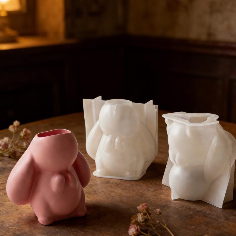 Cute 3D Rabbit Silicone Mold Bunny Aromatherapy Cup Gypsum Candle Mold Easter Diy Craft Moulds Reusable Handmade Tool Home Decor