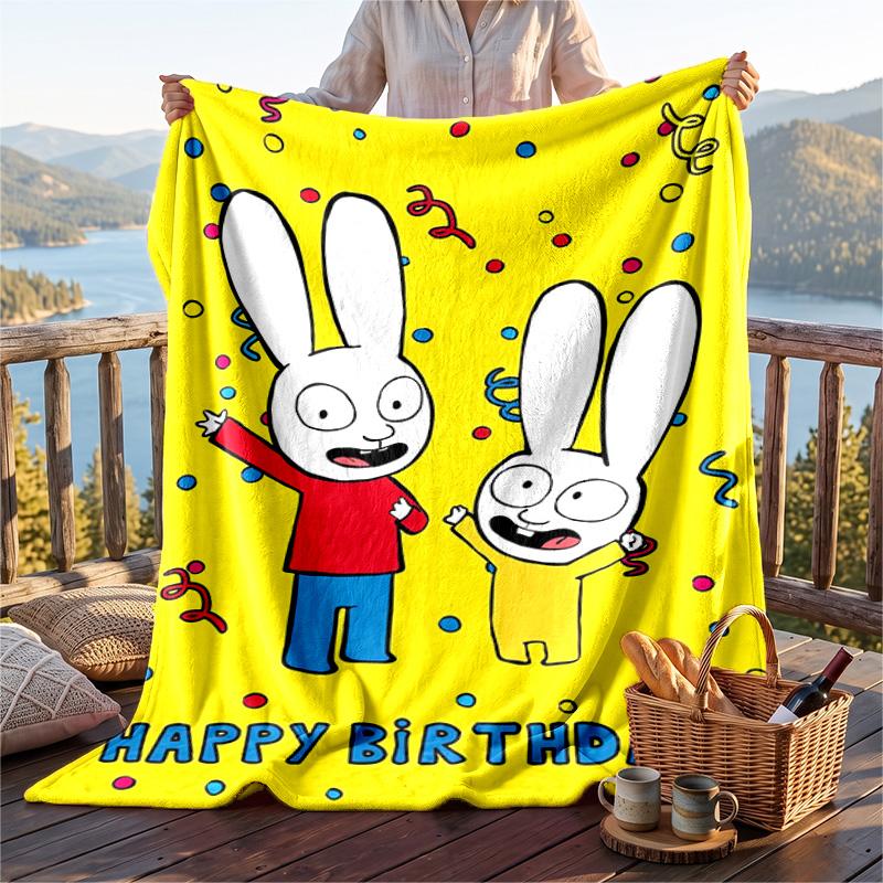 Warm Flannel Blanket Simon Super Rabbit Pattern, Lightweight Comfortable Throw Blanket for Bed Sofa Use