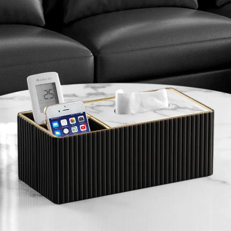 Light Luxury Desktop Storage Box Tissue Box Holder Organizer Multi-functional Square Desk Organizer for Living Room Dining Room