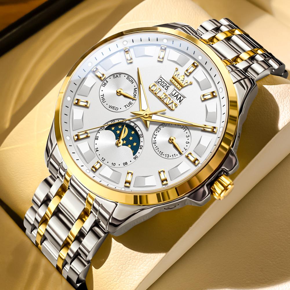 Relojes OLEVS para Hombre 7070 Lujo Moda Original Automático Mecánico para Hombre Calendario Fase Lunar Resistente al Agua Luminoso Fecha