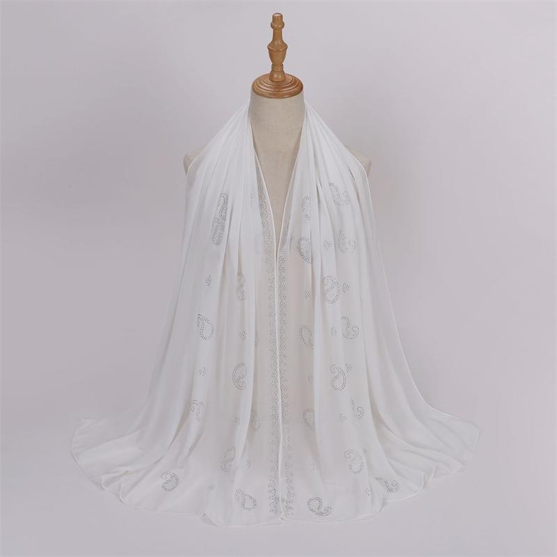 Bandanna Flower Pearl Rhinestone Chiffon Shawl Scarf High Quality Shimmer Beads Headband Wrap Foulard Muslim Hijab