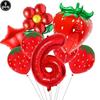 9pcs Strawberry Balloons Kits Birthday Decorations for Girls 32inch 0-9 Number Balloons for Strawberry Birthday Party Decors