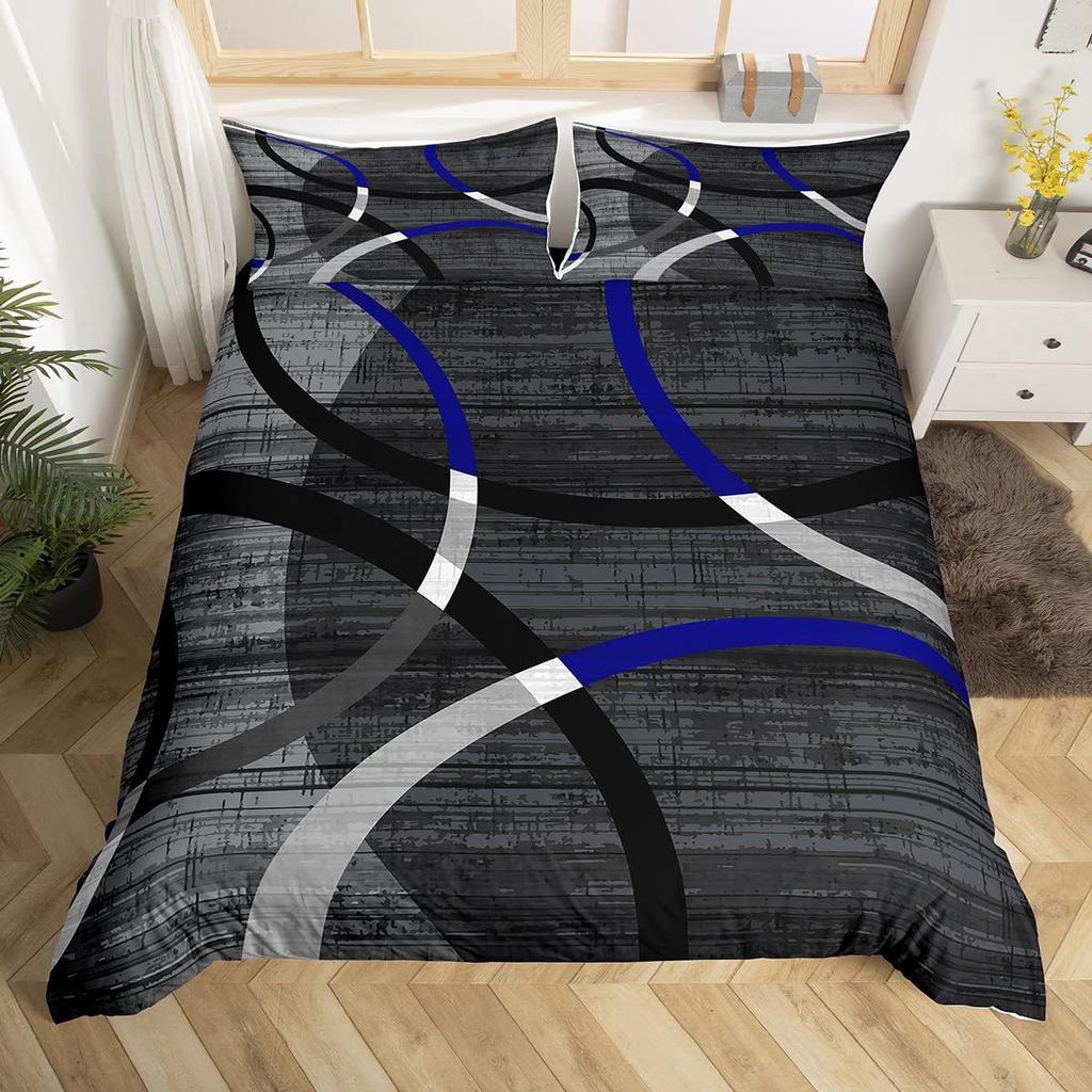Black Purple Abstract Lines Three-Piece Quilt Cover 3D Digital Printing Bedding Set Bed Cover