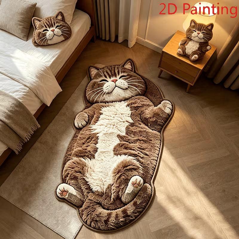 Realistic Cat Faux Cashmere Floor Mat Thickened Bedside Rug Absorbent Bathroom Foot Pad Cute Pet Bedroom Carpet