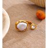 Yhpup Stainless Steel Baroque Simulated Pearls Zircon Adjustable Ring 18K Gold Color PVD Plated Exclusive Chic Fashion Jewelry