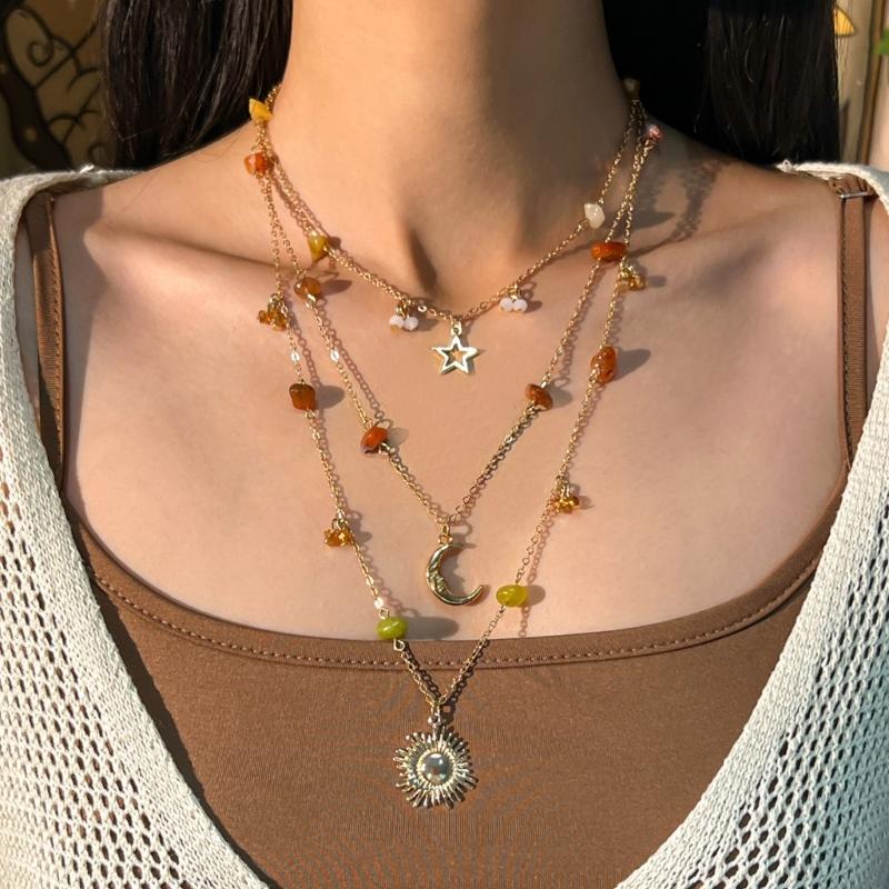 Multilayer Long Necklace with Beaded Designs Sun Pendant Necklace Fashionable Bohemian Jewelry for Various Occasion