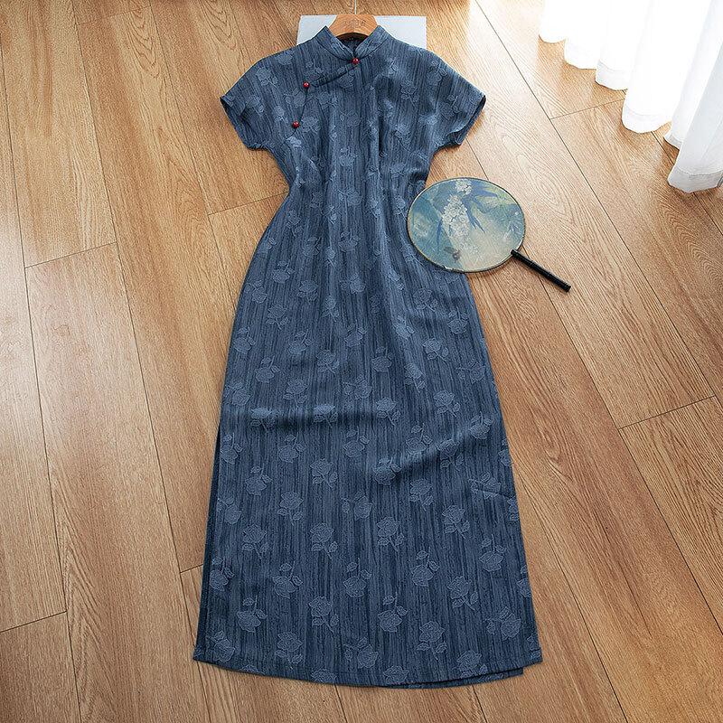 Women's Retro Stand Collar High-Waist A-Line Midi Dress