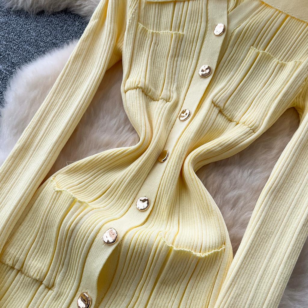 Toamnă Primăvară Femei Rochii de Petrecere de Pe Catwalk Mânecă Largă Pulover Tricotat Nasturi Unici Rochie Lungă Maxi Tip Sirenă