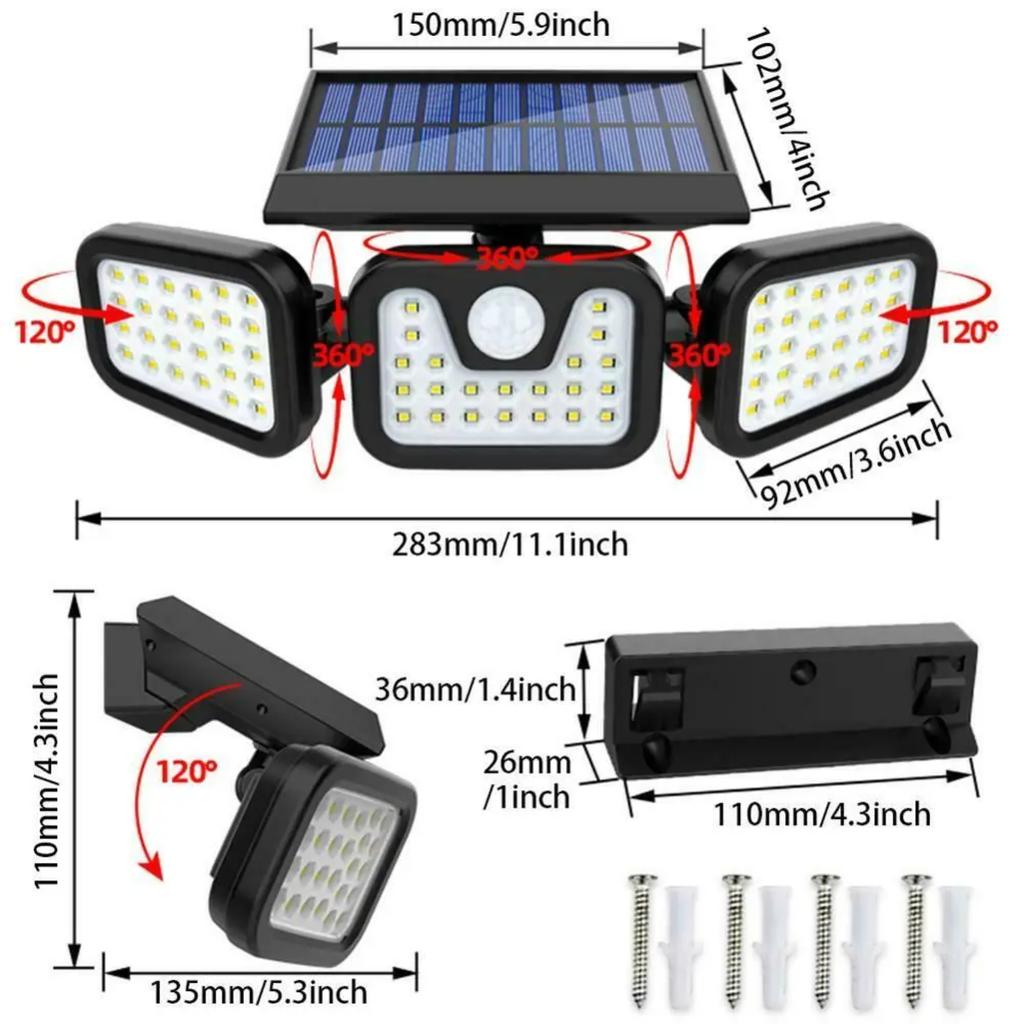 New LED Solar Lights Outdoor Motion Sensor Wall Lamp 3 Modes, 270° Wide Angle Illumination, Adjustable Garden Street Light