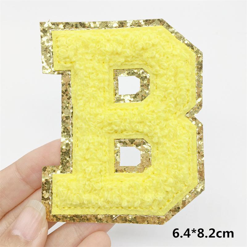 A-Z Big Size Letter Patches For Clothing Yellow Color Iron On Patches On Clothes Sew On Stickers Applications(8Cm)