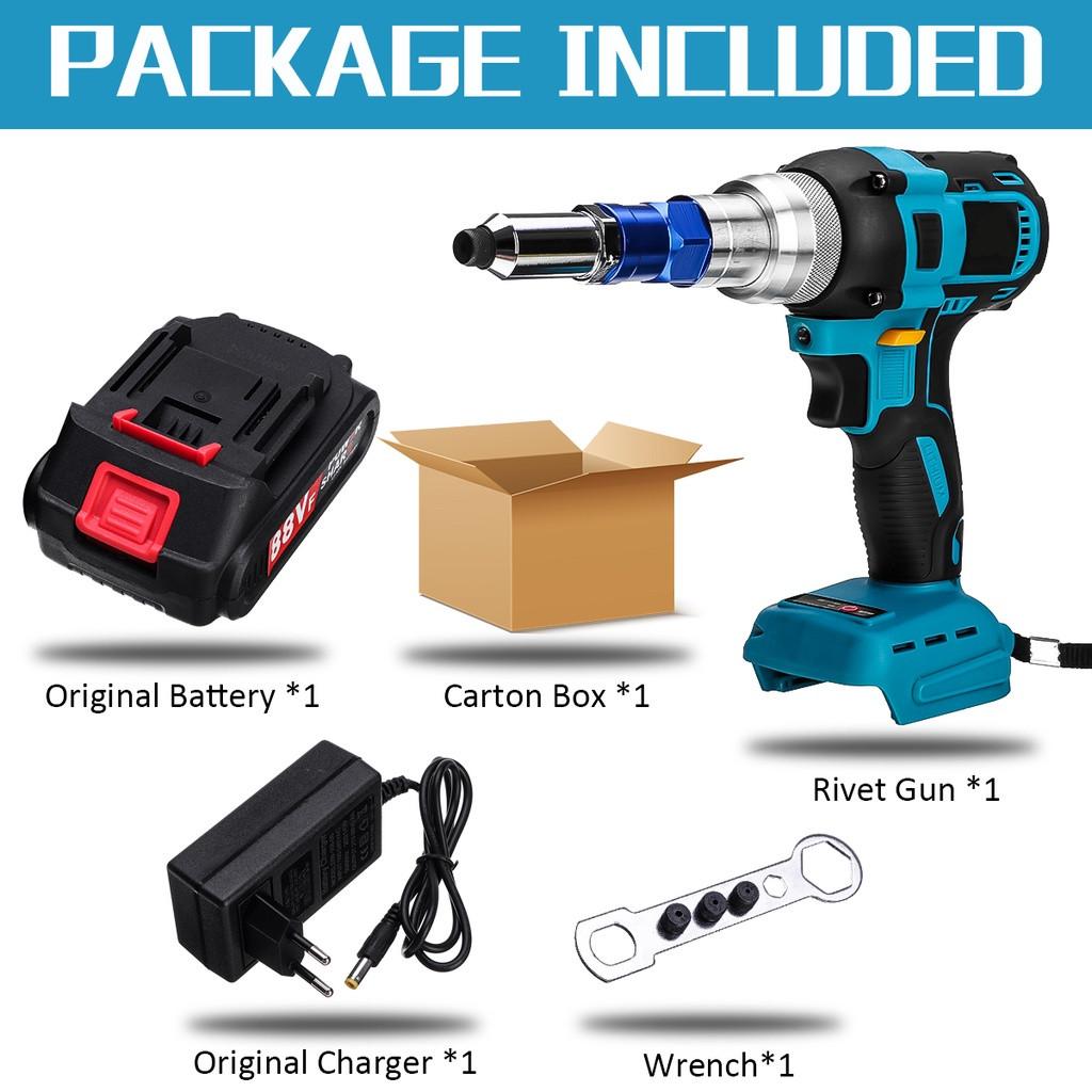 AC 110-240V 88VF Kartáčový akumulátorový nýtovací maticový vrták 2,4~5,0mm Automatické nýtovací pistole Slepý nýtovač s 18V baterií