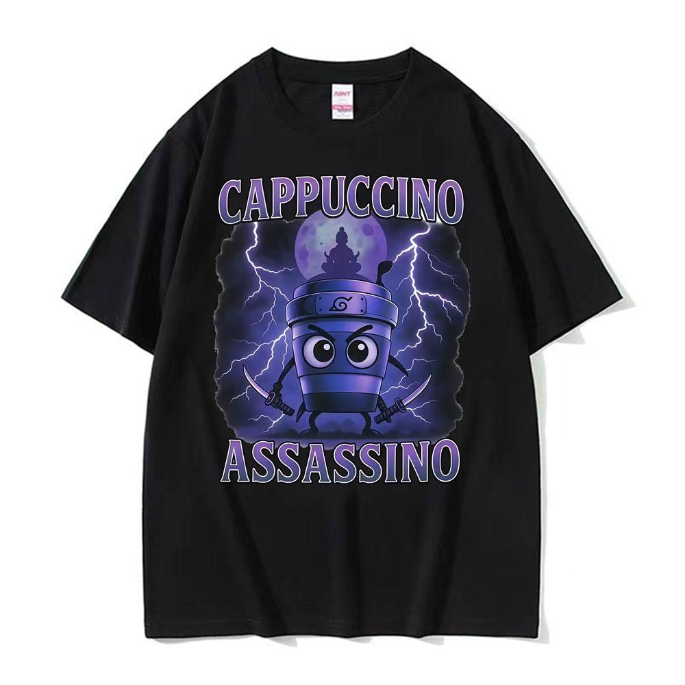 Cappuccino Assassino Funny Italian Brainrot Meme T Shirts Unisex Harajuku Y2k Humor Oversized Tshirt Unisex Comfort Cotton T Shirt