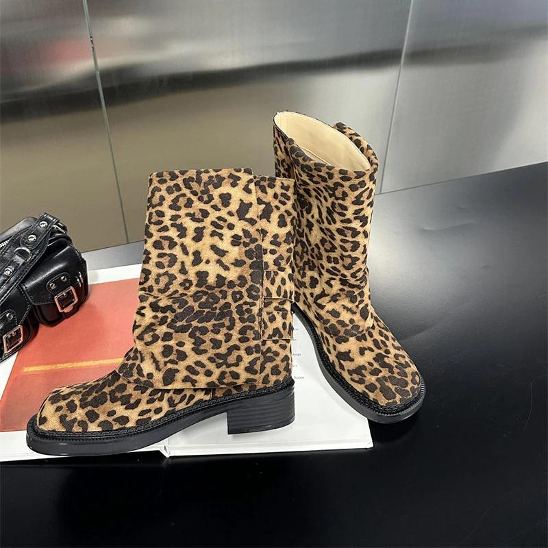 Fashion New Decorative Belt Buckle Leopard Print Low Heel Short Boots Autumn Winter Fashion Casual Commuting Women Ankle Boots Size35-43