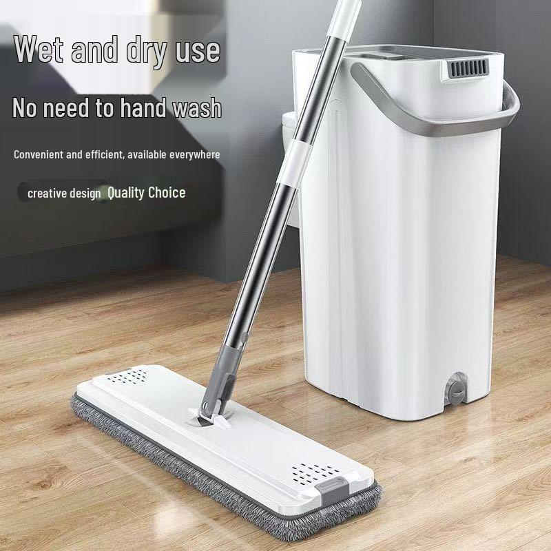Hands-Free Flat Mop & Bucket Set - Wet/Dry Dual-Use for Easy Cleaning