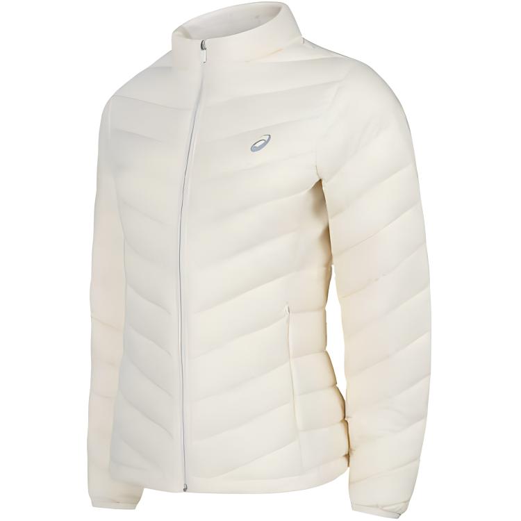 Asics Sports Lifestyle Series Solid Color Versatile Fashion Stand Collar Long Sleeve Jacket Down Coat Women jackets Birch-White 2032D127-200