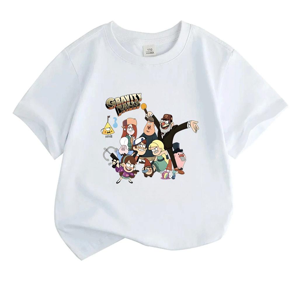 Kids Boys Girls Crew Neck Short Sleeve 100% Cotton T-Shirt, Funny Gravity Animation Character Print Casual Comfortable Tee for Daily Outdoor Playwear